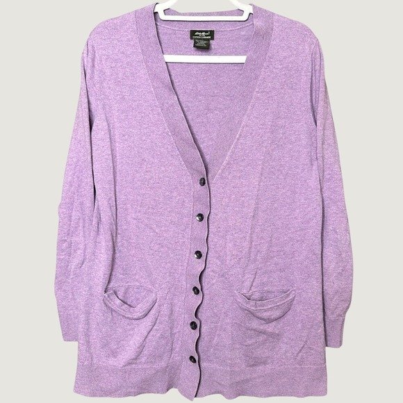 Eddie Bauer Sweaters - Eddie Bauer Womens Purple Cotton Cashmere V-Neck Button Cardigan Sweater Large
